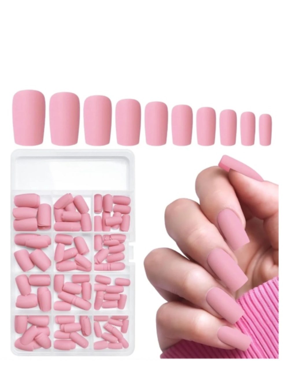 Matte Pink Medium Square Nails